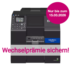 Farbetikettendrucker EPSON ColorWorks C6000Pe BK, Peeler, Display, USB, Ethernet, schwarz Druckbreite max. 108mm inkl. 1h Online Schulung
